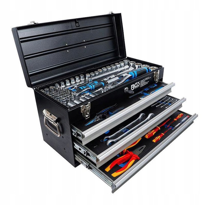 Trusă scule metalică BGS 3350, set 147 piese, 3 sertare, izolate VDE, crom-vanadiu