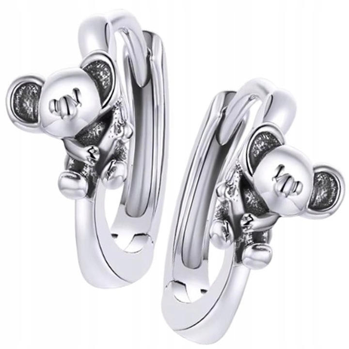 Cercei Argint 925 Trusky Fetite, design koala, hipoalergenic, 12x5.5mm, argintiu