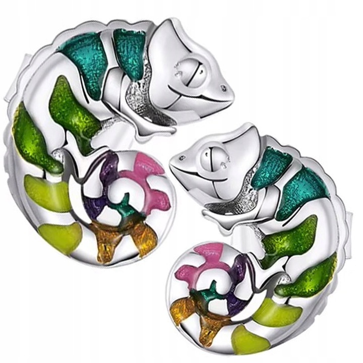 Cercei din Argint 925 Trusky, design cameleon multicolor, 10.8x8.4mm, pentru fete