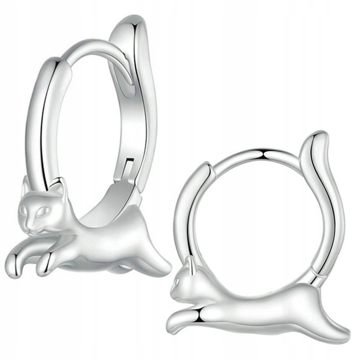 Cercei argint 925 Trusky, design pisicuta, 15.6x12.5mm, argintiu