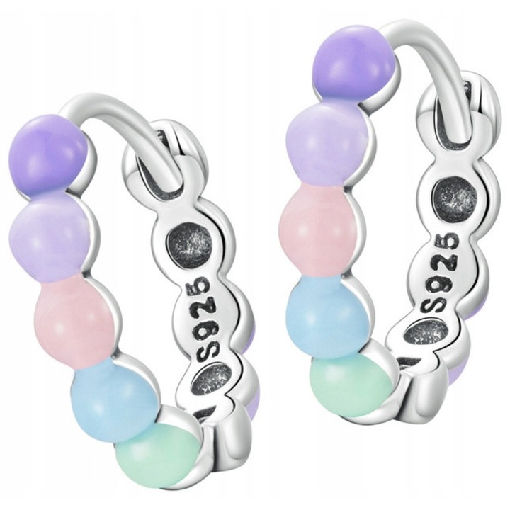 Cercei Argint 925 pentru Fete, Design Rotund, Bile Pastelate, Albastru Pastel, 1.5g