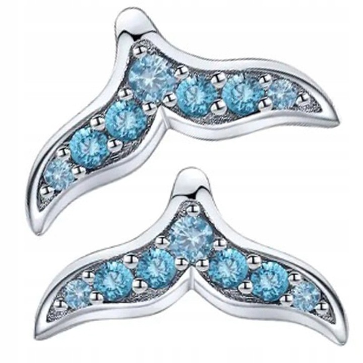 Cercei argint 925, design coada sirena, zirconiu albastru, 5.4x10.3mm, pentru fetite