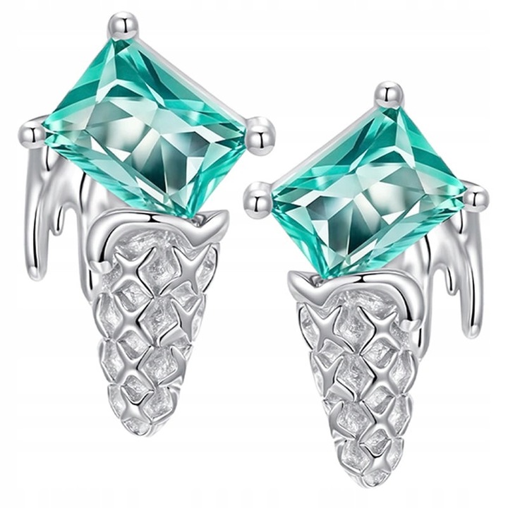 Cercei Argint 925 Fetite "Inghetata", zirconiu verde, 9, 9x5, 9mm