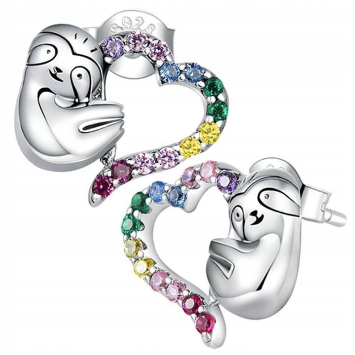 Cercei argint 925 fete inima cu zirconiu, 10, 6x12, 2mm, argintiu