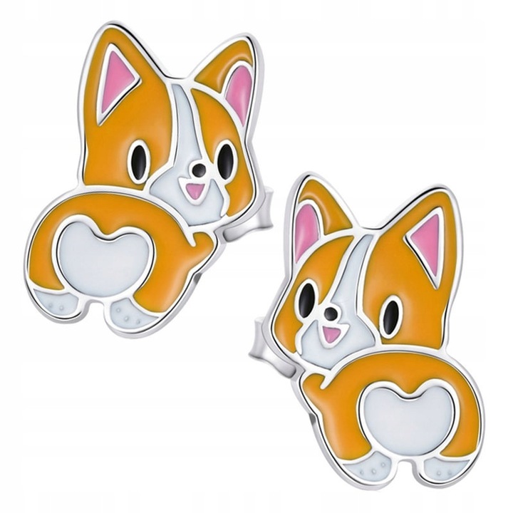 Cercei argint 925 Trusky fetite, design Corgi, 10x7mm, argintiu