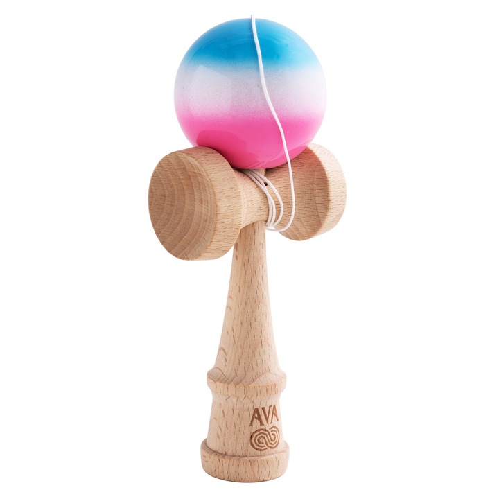 Kendama AVA Super Sticky Grip Premium, roz, lemn, 3 ani, set cu ata de ...
