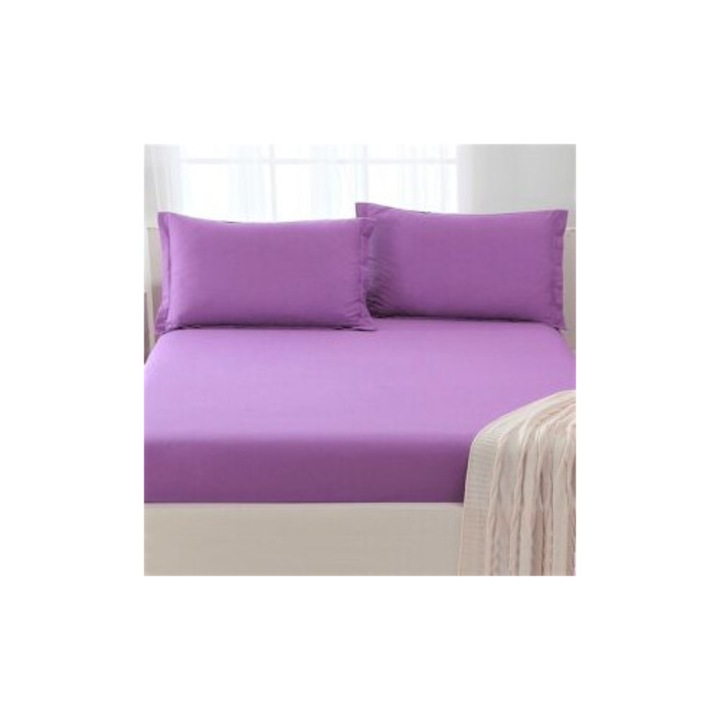 Husă de pat cu elastic, mov, 180x200cm, bumbac ranforce