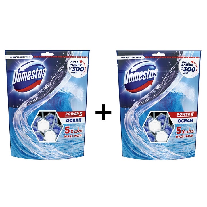 Ароматизатор за тоалетна Domestos Power 5, 2X(5 x 55 g), Океански пакет