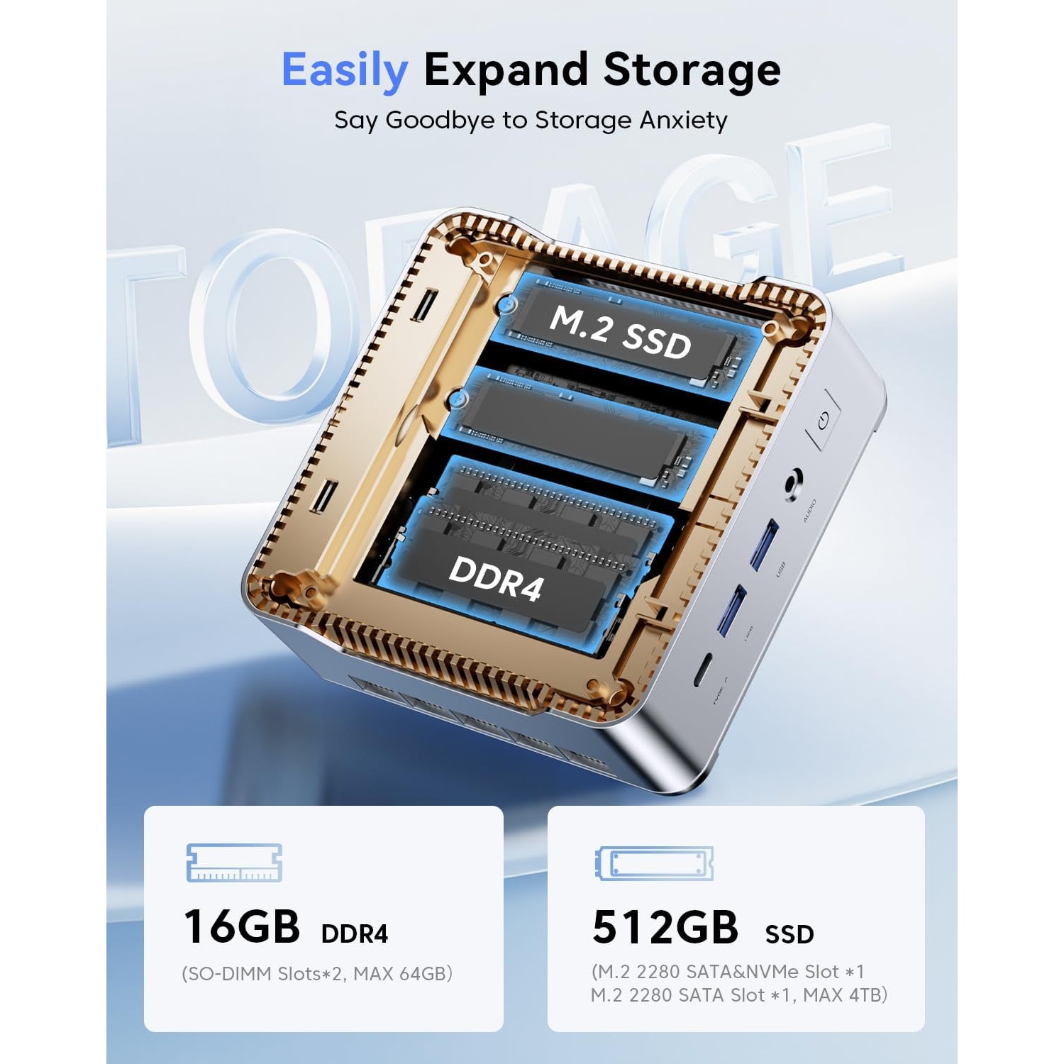 Mini PC NiPoGi AMD Ryzen 3 4300U, pana la 3.7 GHz, 16 GB RAM,512