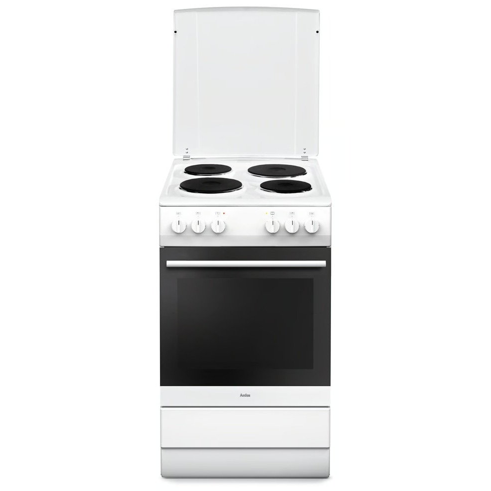 Aragaz cu plita Amica, 4 zone de gatit, curatare Steam Clean, alb, 50 cm