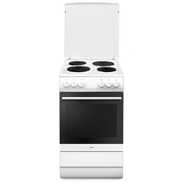 Aragaz cu plita Amica, 4 zone de gatit, curatare Steam Clean, alb, 50 cm