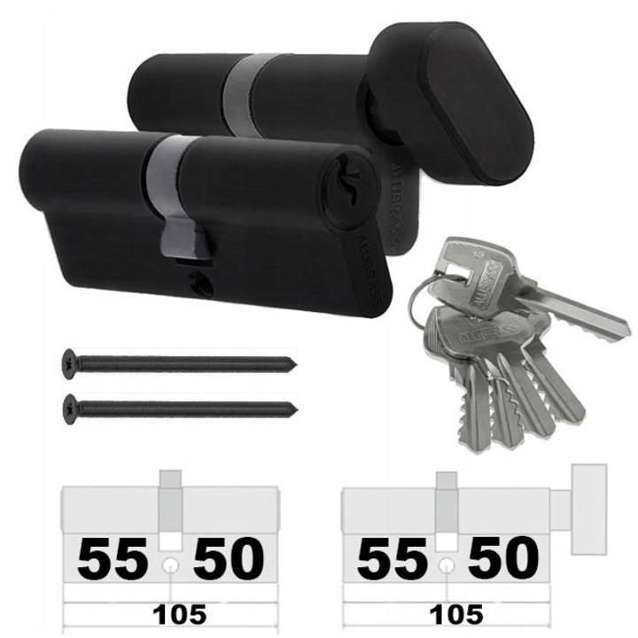 Yala Alubrass Set 2 Cilindri 50/55mm, 5 Chei, Finisaj Negru