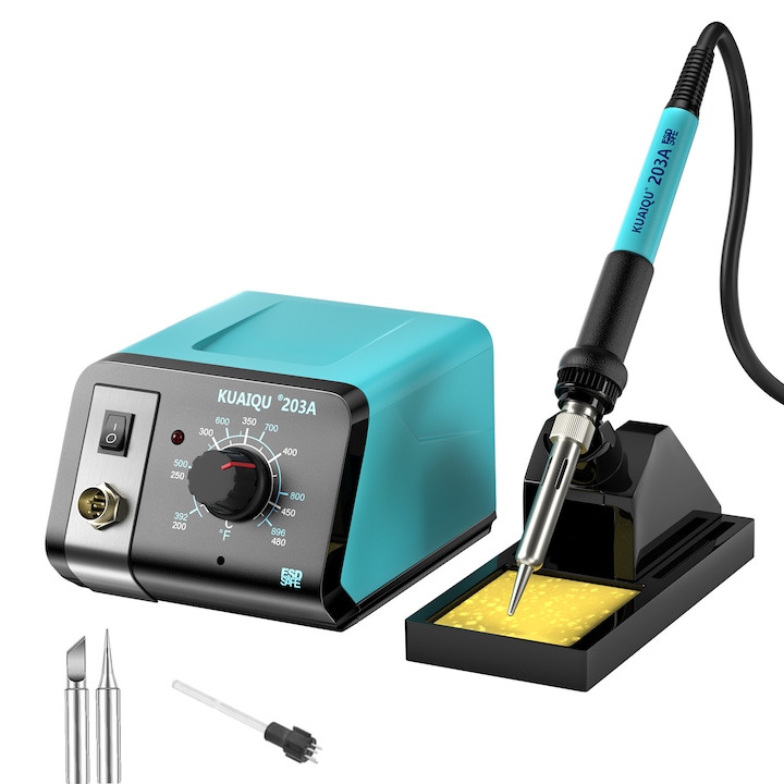 Pistol de lipit, 75W, temperatura reglabila 200-480°C, include 2 varfuri, Albastru-Negru