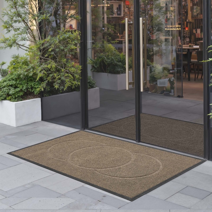 Bejárati szőnyeg, Beltéri-kültéri lábtörlő, 119,4 x 81,3 cm, Csúszásmentes TPE hátlappal, Mosható, Nagy forgalmú helyekre, Nedvszívó, Barna
