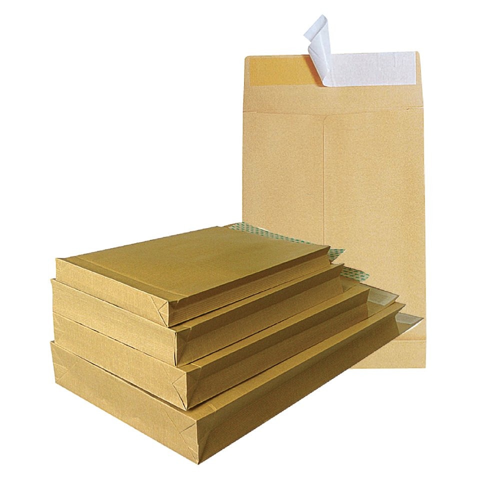 Papierversandtasche 250 x 50 x 353 + 50 mm braun - B2B Shop für Verpa