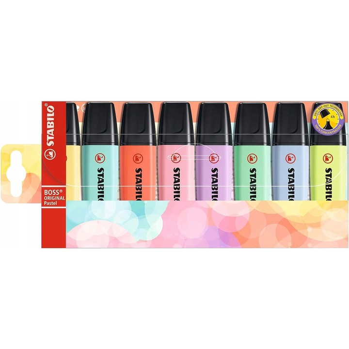 Set 6 Markere Stabilo, Fluorescente, Culori Pastelate, 2-5mm
