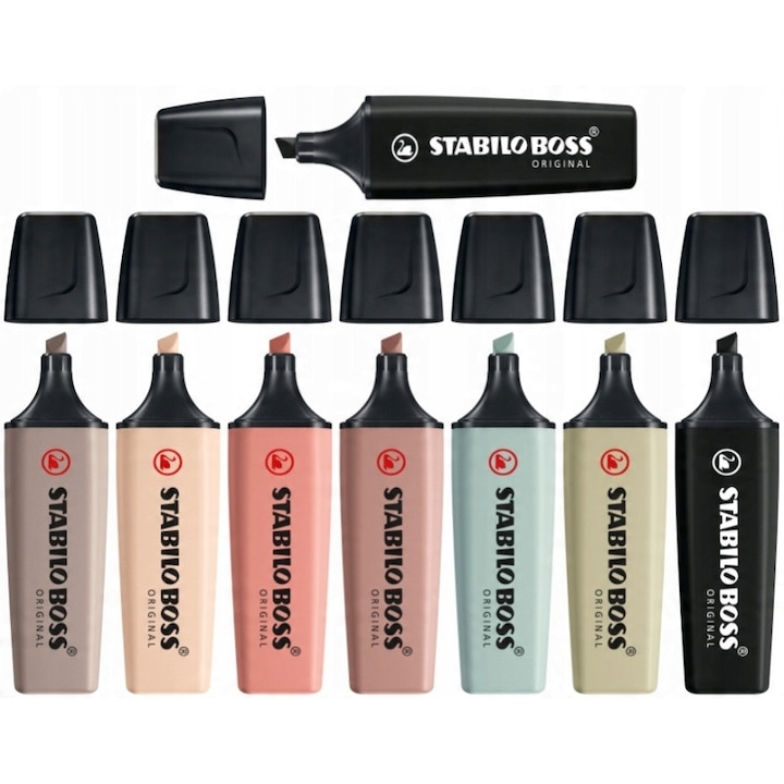 Комплект 8 маркера Stabilo BOSS ORIGINAL Nature COLORS, асорти, ширина на линията 2x5 мм, идеални за училище и офис
