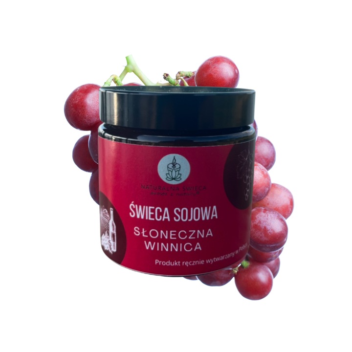 Lumanare sojowa Naturalna Swieca, Sloneczna Winnica, 120 ml, aroma de struguri dulci, knot din lemn