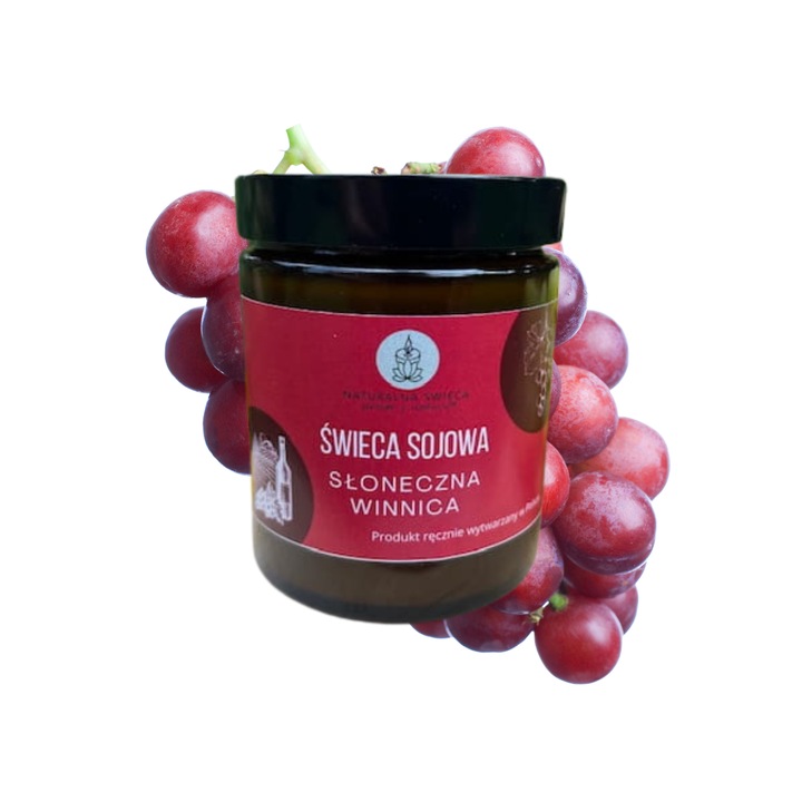 Lumanare sojowa Naturalna Swieca prosto z natury, Sloneczna Winnica, 180 ml, aroma de struguri dulci, knot din lemn