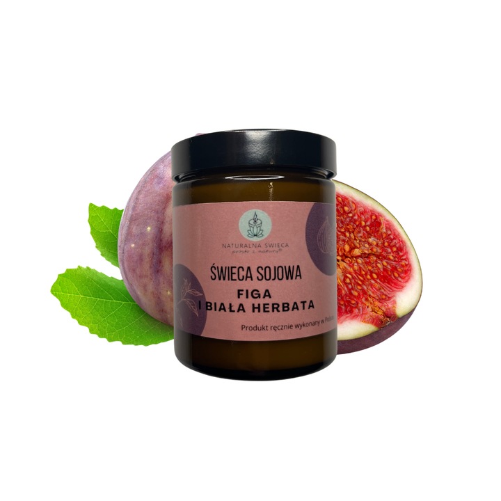 Lumanare sojowa, Figa si Biala Herbata, 180 ml, knot din lemn, aroma fresh, eleganta
