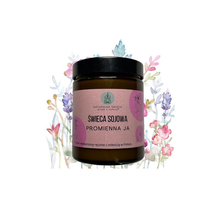 Lumanare sojowa Naturalna Swieca prosto z natury, Promienna Ja, 180 ml, aromat dulce-floral, knot din lemn