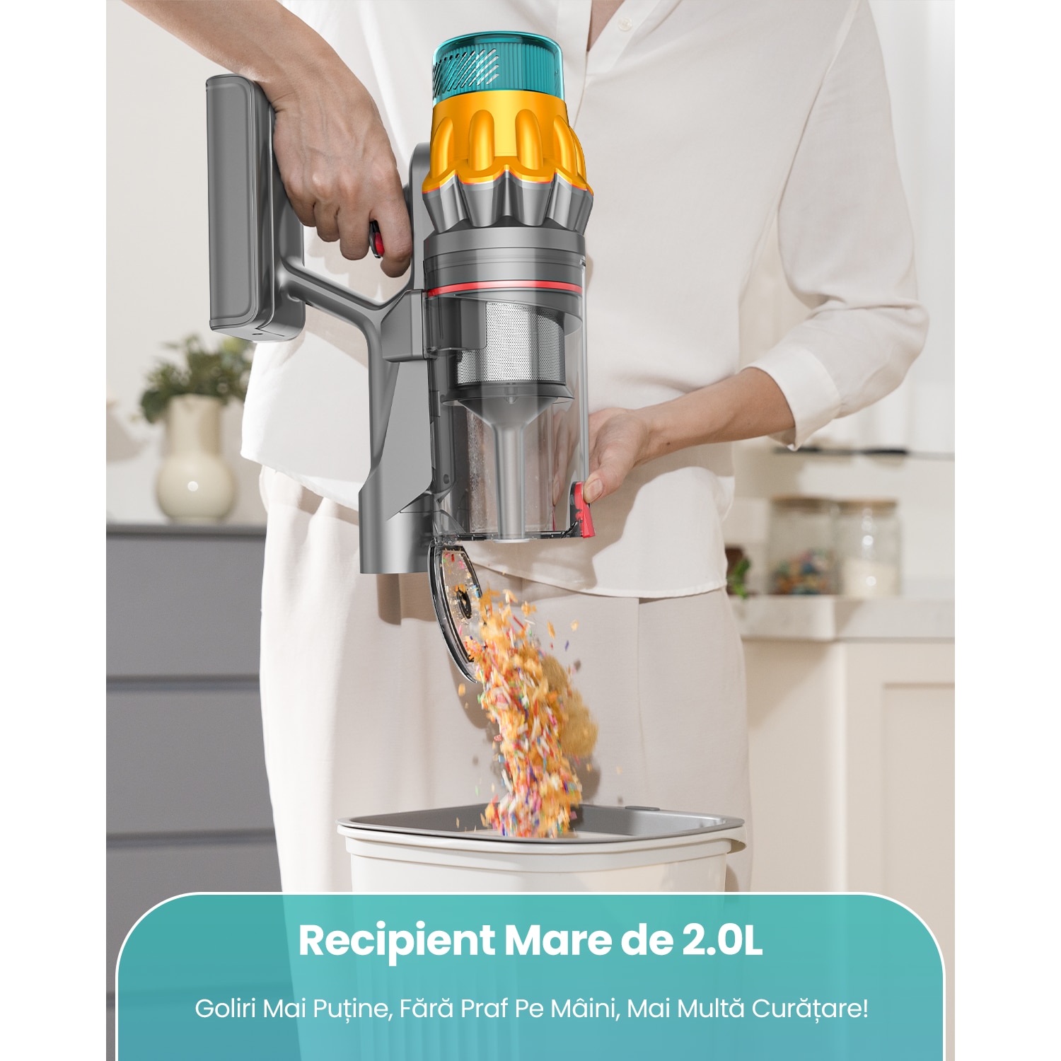 Aspirator Vertical Fara Fir MAUOKE® V17MAX, 85kPa, 80min, HEPA -Filtrare de Calitate Medicala H13, 2.6L Praf Colector, LED Anti-incurcare Cap de Perie in V, 60 dB Ultra-silentios, Ecran Tactil OLED, Incarcare Montata pe Perete, 12-in-1, Auriu/Albastru