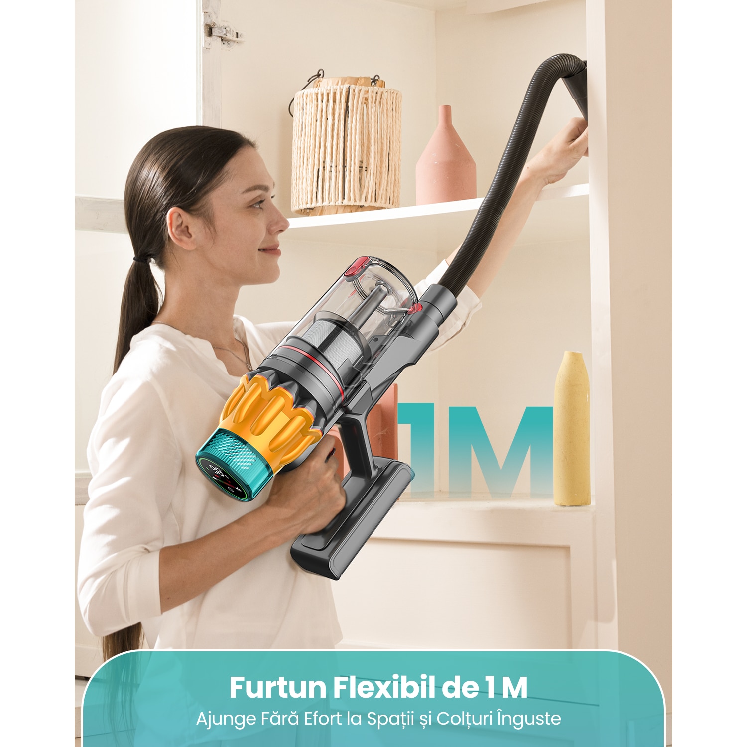 Aspirator Vertical Fara Fir MAUOKE® V17MAX, 85kPa, 80min, HEPA -Filtrare de Calitate Medicala H13, 2.6L Praf Colector, LED Anti-incurcare Cap de Perie in V, 60 dB Ultra-silentios, Ecran Tactil OLED, Incarcare Montata pe Perete, 12-in-1, Auriu/Albastru
