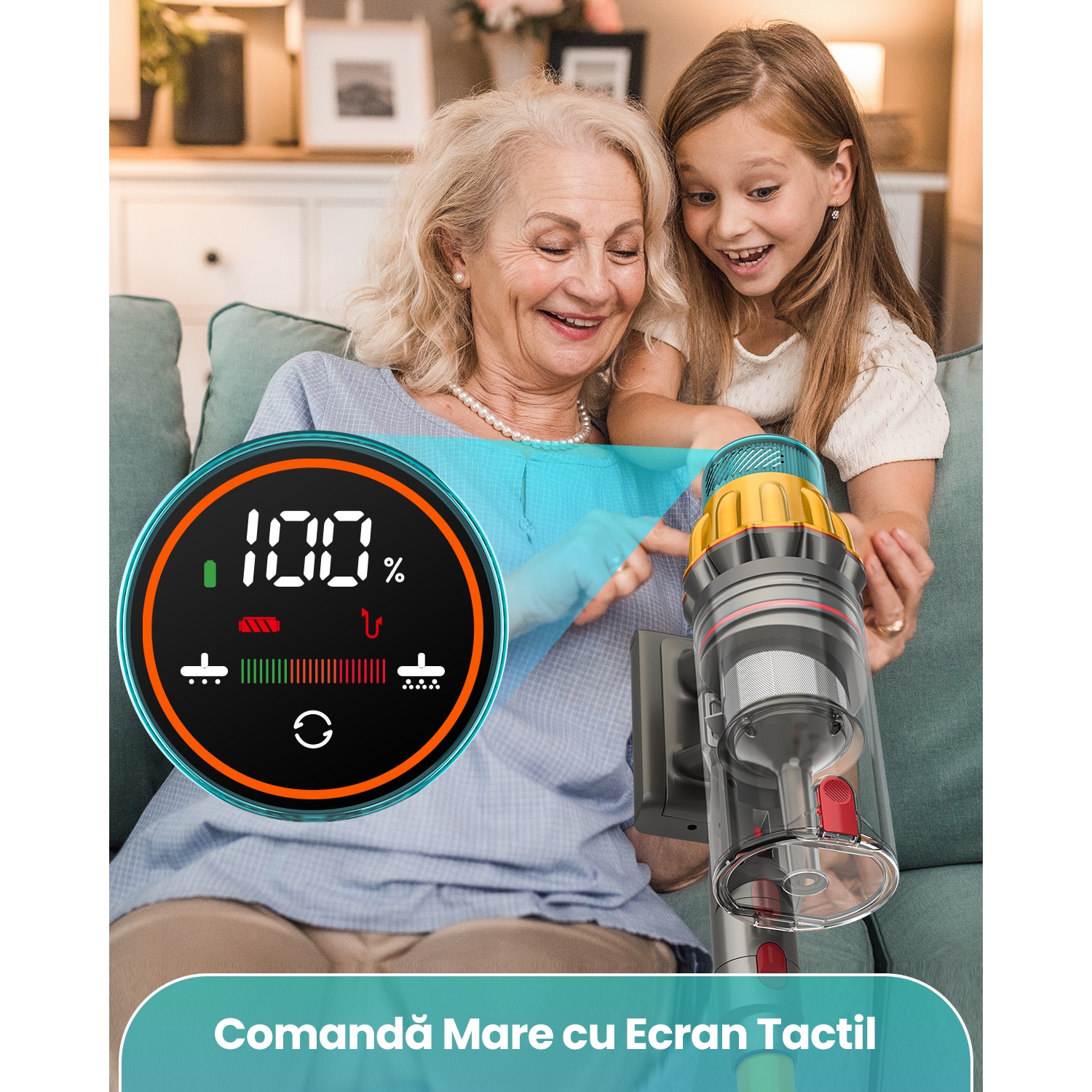 Aspirator Vertical Fara Fir MAUOKE® V17MAX, 85kPa, 80min, HEPA -Filtrare de Calitate Medicala H13, 2.6L Praf Colector, LED Anti-incurcare Cap de Perie in V, 60 dB Ultra-silentios, Ecran Tactil OLED, Incarcare Montata pe Perete, 12-in-1, Auriu/Albastru