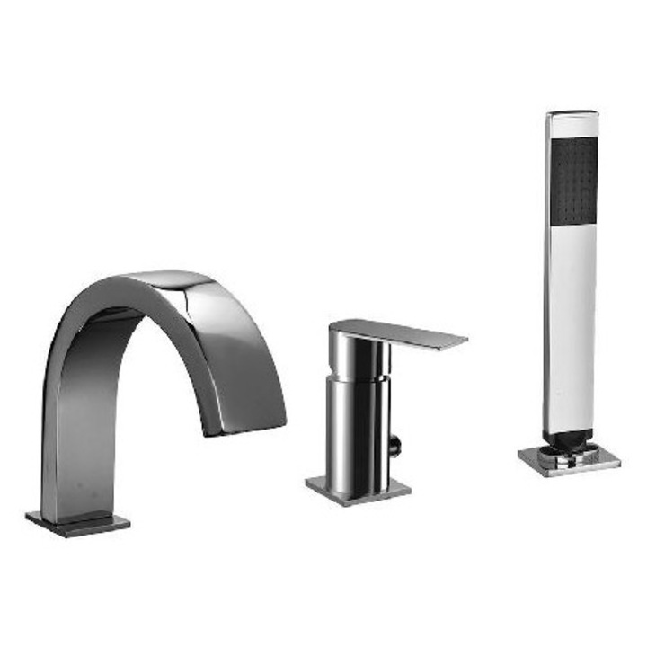 Paffoni kádtöltő csaptelep, 3 lyukú, króm, hossza 180mm, magassága 190mm, 5 csatlakozó tömlő készlet