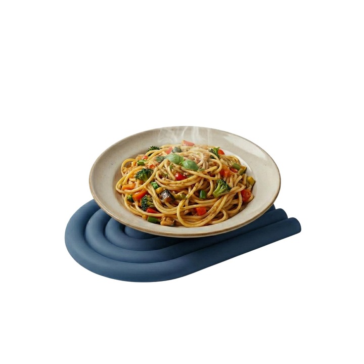 Set 2 Suporturi Farfurii/Cani, Kaylia, Antialunecare, Rezistent la Caldura, Albastru Inchis, 15x15 cm