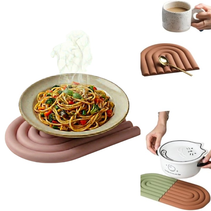 Set 2 x Suport Farfurii/Cani Kaylia, Termorezistente, Roz Pudrat, 15x15cm