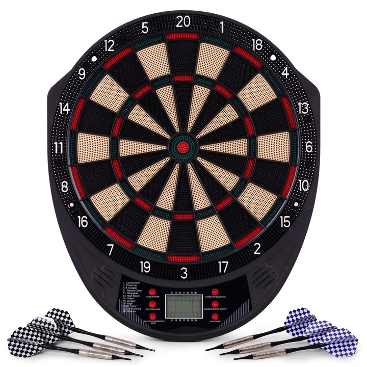 Elektronikus darts tábla 41 cm, MULTISTORE, 26 játék, 6 nyílkészlet, fekete és kék