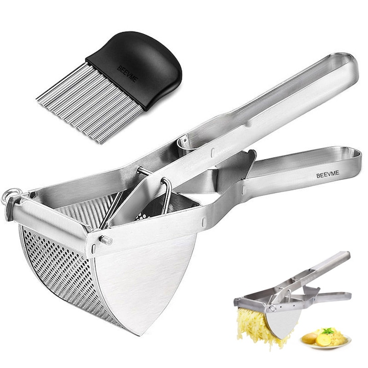 Presa pentru piure de cartofi BEEVME, inox, ergonomic, 32x12.5x11.5cm, argintiu
