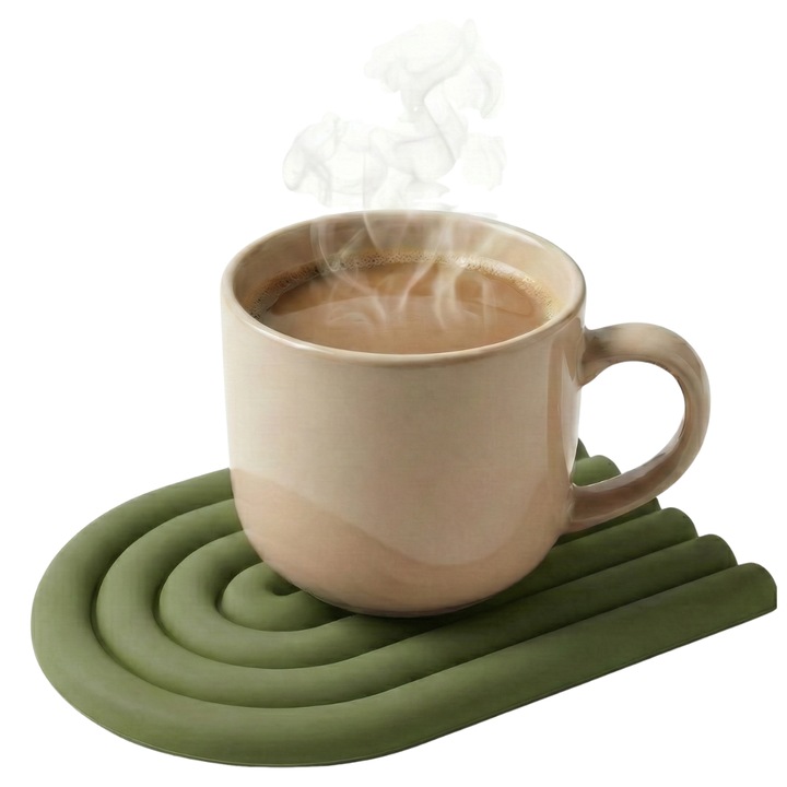 Set 2 Suporturi Farfurii/Cani Termorezistente Kaylia, Anti-alunecare, Verde Olive, 10x10cm