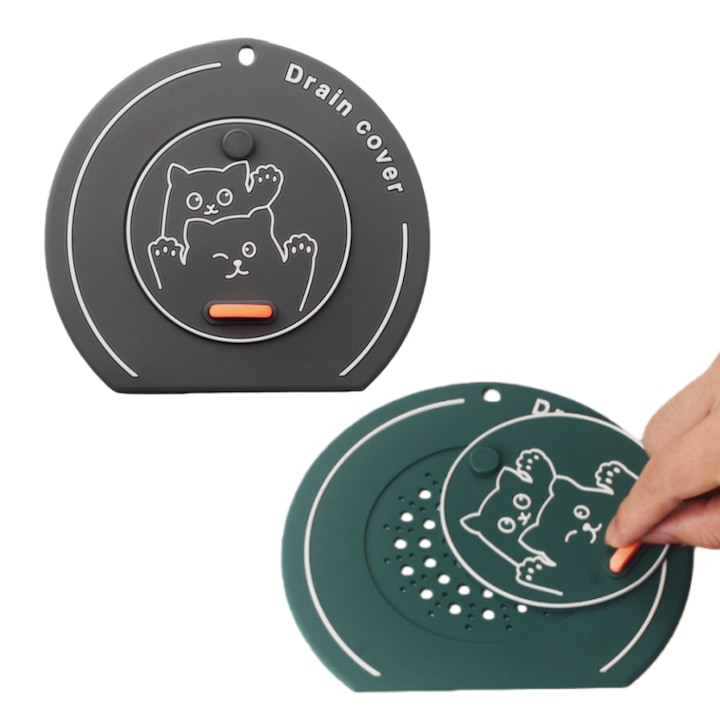 Set de 2 capac de scurgere de podea, Fantasy, Design 2-in-1 cu doua straturi, cu plasa de filtrare si capac etans, Functie de etansare - impiedica scurgerea mirosurilor/Functie chiuveta - filtrare reziduuri, 15*14.5cm, Dop baie, silicon, Ingrosat, antider