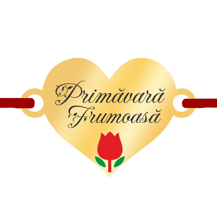 Martisor Bratara Inox Placat Aur 18K Inima Lalea Primavara Frumoasa