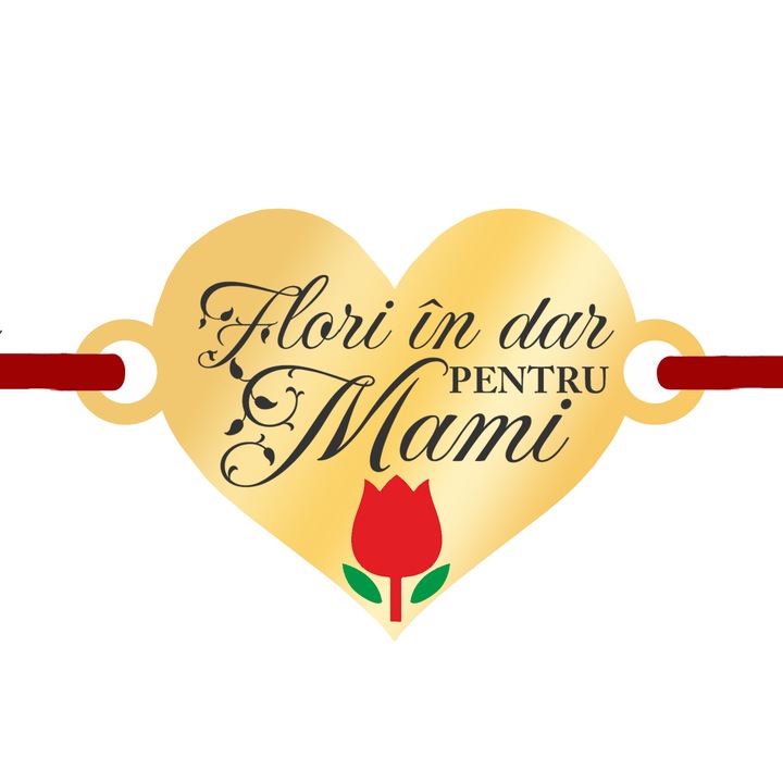 Martisor Bratara Inox Placat Aur 18K Inima Lalea Flori in Dar Mami
