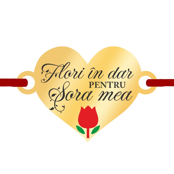 Martisor Bratara Inox Placat Aur 18K Inima Lalea Flori in Dar Sora