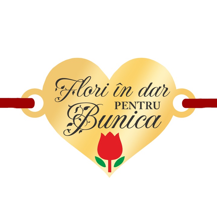Martisor Bratara Inox Placat Aur 18K Inima Lalea Flori in Dar Bunica