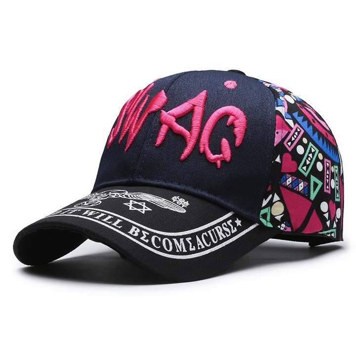 Hímzett kalap, kültéri napvédő kalap, betűs hiphop stílusú, lélegző, védő, szélálló, napellenző, sötétkék