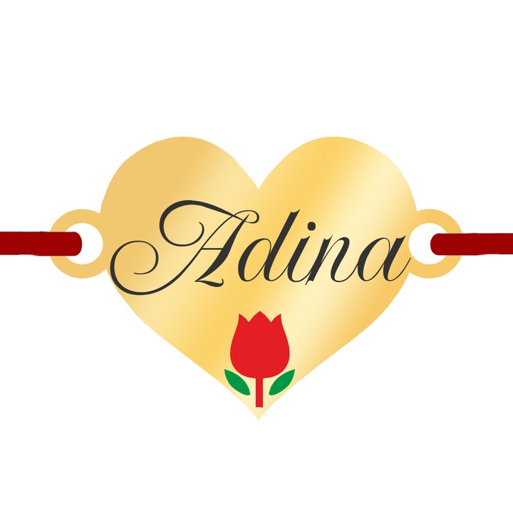 Martisor Bratara Inox Placat Aur 18K Inima Lalea Nume Adina