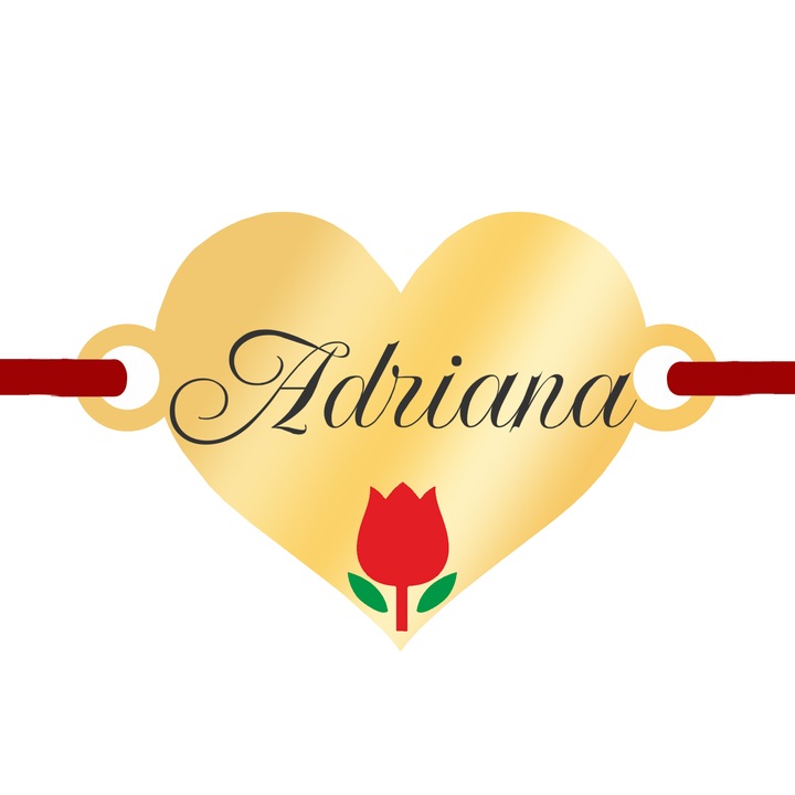 Martisor Bratara Inox Placat Aur 18K Inima Lalea Nume Adriana