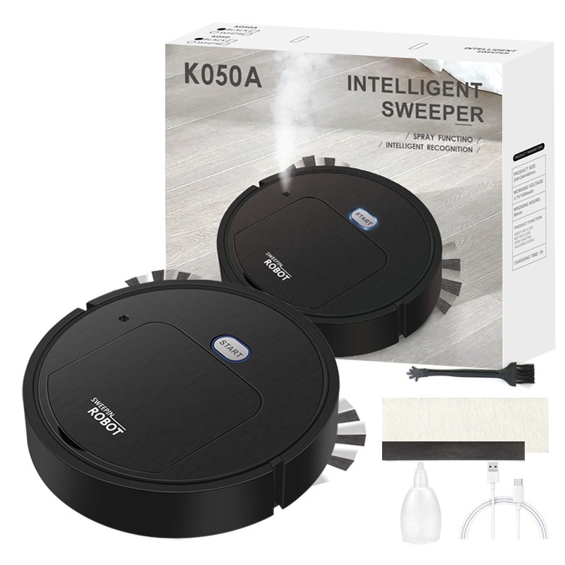 Aspirator robot multifunctional, mop, design circular, negru, dimensiuni compacte