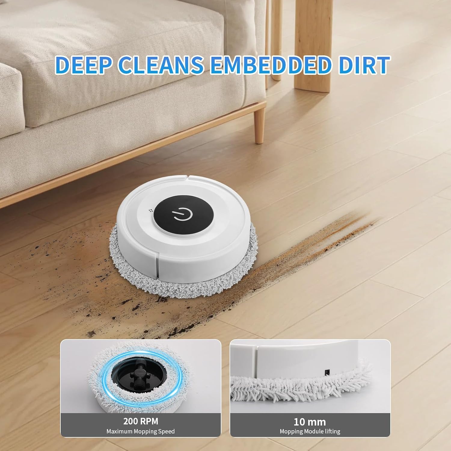 Mop robot 2-in-1, tehnologie de evitare obstacole, design ultra-subtire, negru