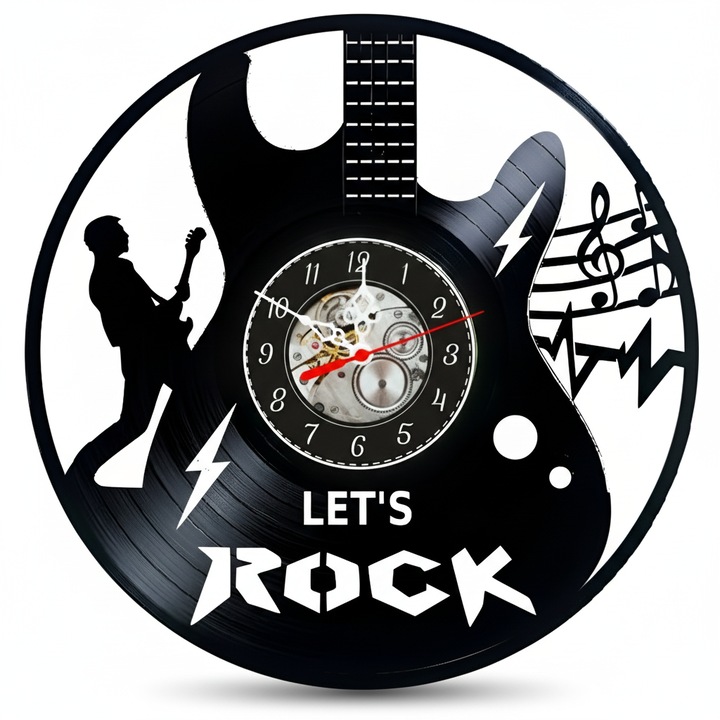 Декоративен Стенен Часовник от Рециклиран Винил, Модел Силует на Жена и Фризьорски/Коафьорски Инструменти, Безшумен Механизъм, 30x30 см