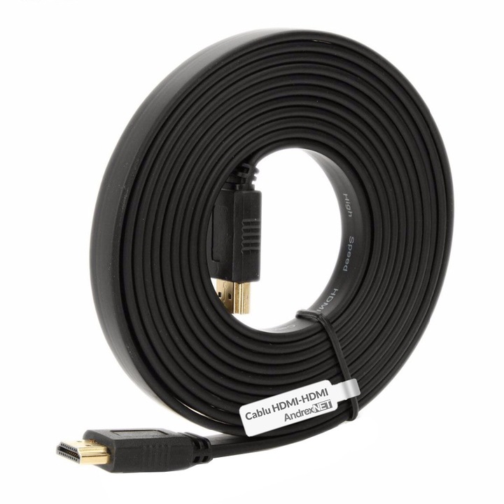 Cablu plat HDMI Tata - HDMI Tata, 5 metri, contacte aurite, negru
