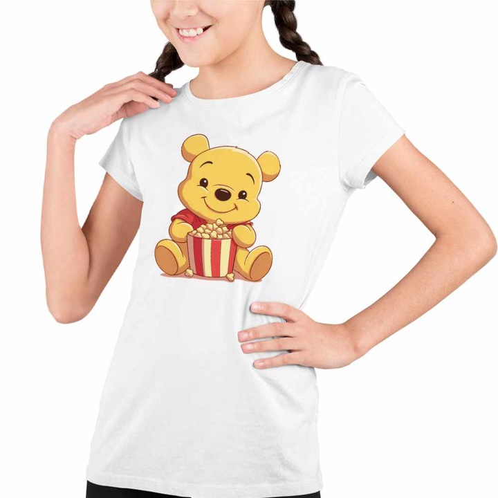 Tricou Copii Fete Winnie the Pooh Popcorn, Fehér