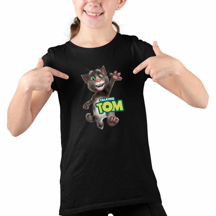 Tricou Copii Fete Talking Tom, Fekete