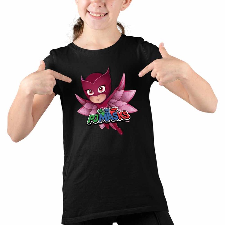 Tricou Copii Fete Pj Masks Owlette Eroi Pijamale, Fekete