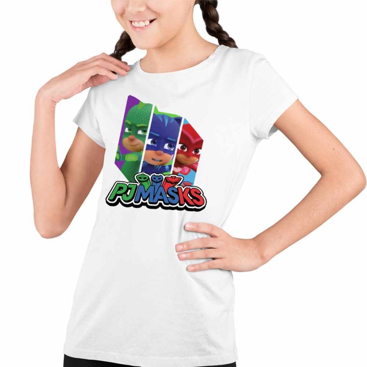 Tricou Copii Fete Eroi in Pijamale PJ Masks Team, Fehér